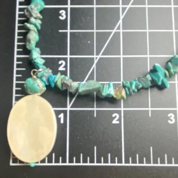 Turquoise Chip Necklace Mother Of Pearl Shell Pendant Boho Southwestern - Picture 11 of 12